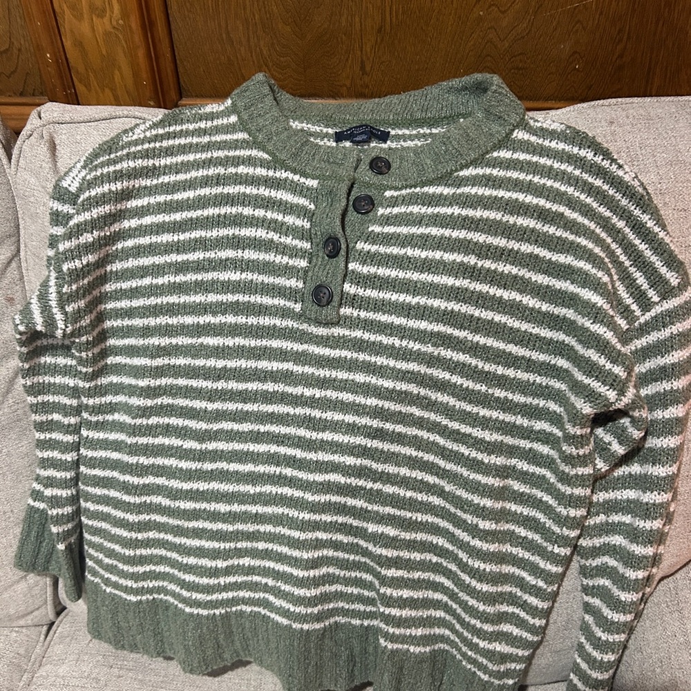 American Eagle Outfitters Green and White Striped Sweater